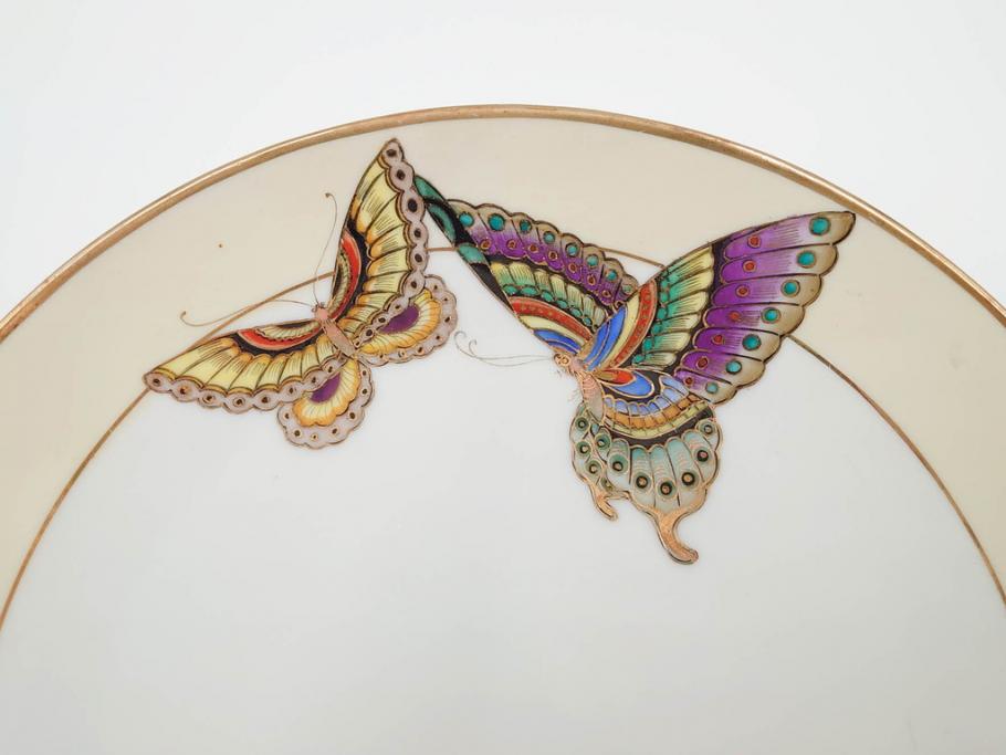 明治～大正期　オールドノリタケ　NORITAKE　金彩　金盛　ハンドペイント　雉　蝶　丁寧に施された装飾が日常に彩りと品格を添えるプレート2枚セット(ちょう、鳥、キジ、取手付、大皿、中皿、洋食器)(R-083568)