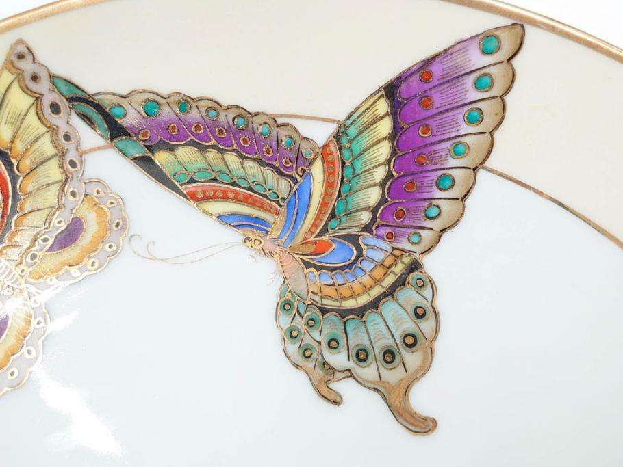 明治～大正期　オールドノリタケ　NORITAKE　金彩　金盛　ハンドペイント　雉　蝶　丁寧に施された装飾が日常に彩りと品格を添えるプレート2枚セット(ちょう、鳥、キジ、取手付、大皿、中皿、洋食器)(R-083568)
