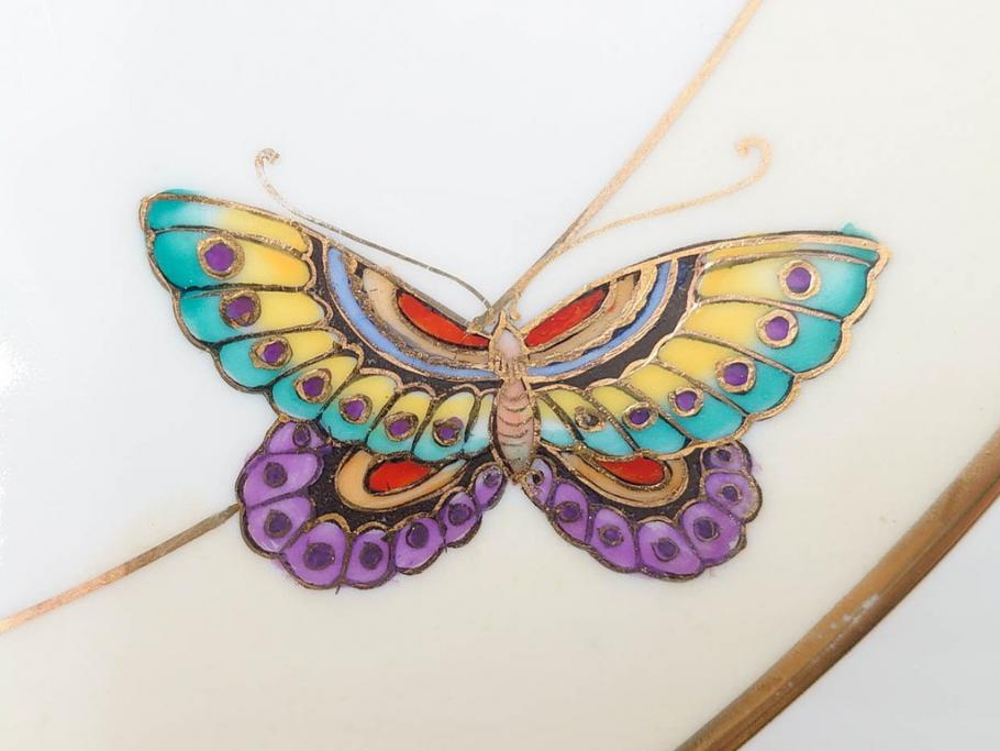 明治～大正期　オールドノリタケ　NORITAKE　金彩　金盛　ハンドペイント　雉　蝶　丁寧に施された装飾が日常に彩りと品格を添えるプレート2枚セット(ちょう、鳥、キジ、取手付、大皿、中皿、洋食器)(R-083568)