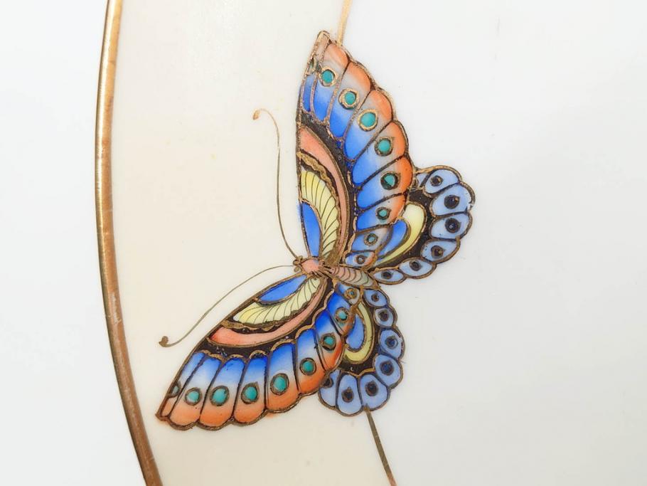 明治～大正期　オールドノリタケ　NORITAKE　金彩　金盛　ハンドペイント　雉　蝶　丁寧に施された装飾が日常に彩りと品格を添えるプレート2枚セット(ちょう、鳥、キジ、取手付、大皿、中皿、洋食器)(R-083568)