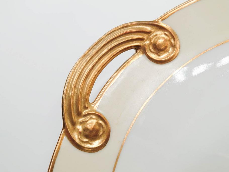 明治～大正期　オールドノリタケ　NORITAKE　金彩　金盛　ハンドペイント　雉　蝶　丁寧に施された装飾が日常に彩りと品格を添えるプレート2枚セット(ちょう、鳥、キジ、取手付、大皿、中皿、洋食器)(R-083568)
