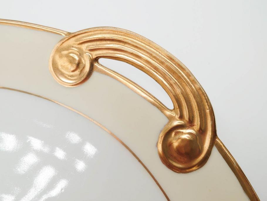 明治～大正期　オールドノリタケ　NORITAKE　金彩　金盛　ハンドペイント　雉　蝶　丁寧に施された装飾が日常に彩りと品格を添えるプレート2枚セット(ちょう、鳥、キジ、取手付、大皿、中皿、洋食器)(R-083568)
