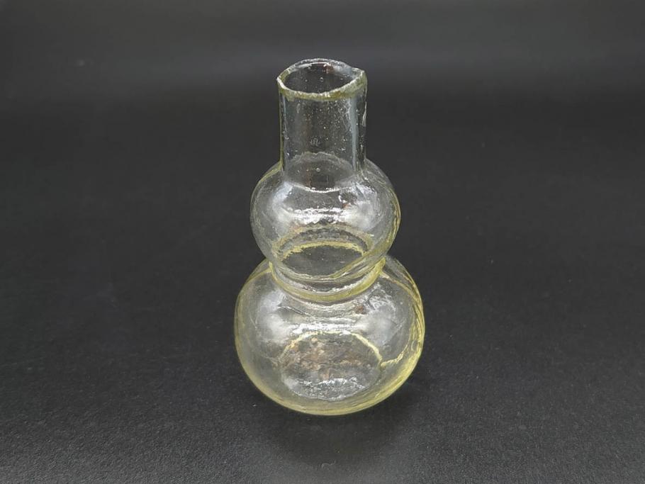 戦前　当時物　瓢箪型　気泡や絶妙なフォルムが味わいのあるニッキ水瓶5個セット(豆ガラス、ちびニッキ水、ガラス容器、駄菓子屋ビン、ペロペロ、レトロガラス、一輪挿し、ひょうたん)(R-077060)