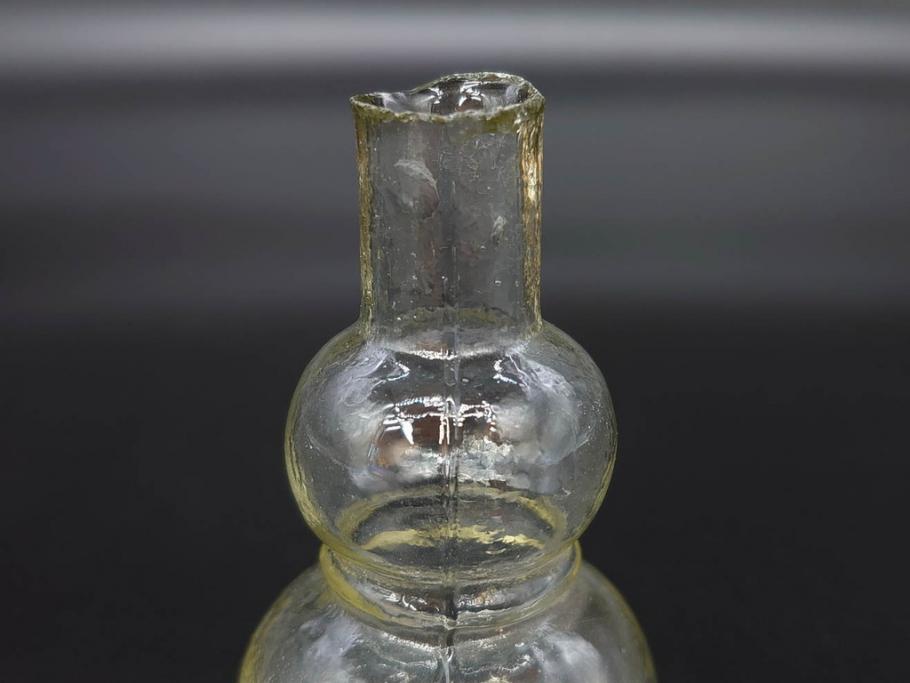 戦前　当時物　瓢箪型　気泡や絶妙なフォルムが味わいのあるニッキ水瓶5個セット(豆ガラス、ちびニッキ水、ガラス容器、駄菓子屋ビン、ペロペロ、レトロガラス、一輪挿し、ひょうたん)(R-077060)