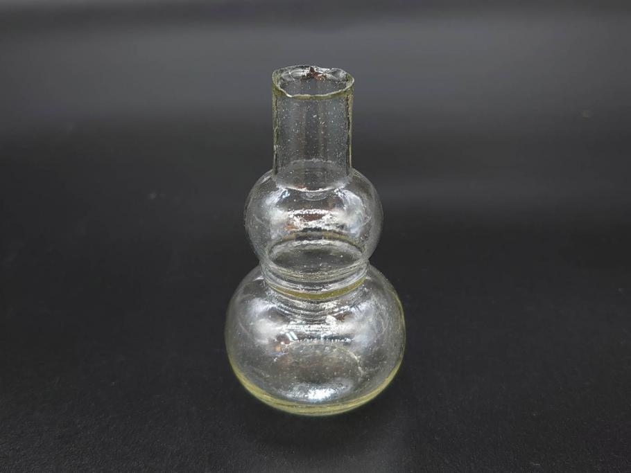 戦前　当時物　瓢箪型　気泡や絶妙なフォルムが味わいのあるニッキ水瓶5個セット(豆ガラス、ちびニッキ水、ガラス容器、駄菓子屋ビン、ペロペロ、レトロガラス、一輪挿し、ひょうたん)(R-077060)