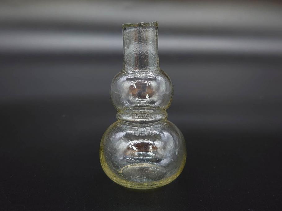 戦前　当時物　瓢箪型　気泡や絶妙なフォルムが味わいのあるニッキ水瓶5個セット(豆ガラス、ちびニッキ水、ガラス容器、駄菓子屋ビン、ペロペロ、レトロガラス、一輪挿し、ひょうたん)(R-077060)
