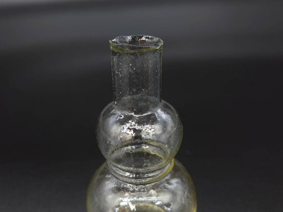 戦前　当時物　瓢箪型　気泡や絶妙なフォルムが味わいのあるニッキ水瓶5個セット(豆ガラス、ちびニッキ水、ガラス容器、駄菓子屋ビン、ペロペロ、レトロガラス、一輪挿し、ひょうたん)(R-077060)