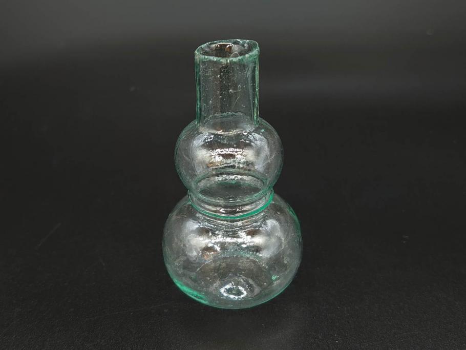 戦前　当時物　瓢箪型　気泡や絶妙なフォルムが味わいのあるニッキ水瓶5個セット(豆ガラス、ちびニッキ水、ガラス容器、駄菓子屋ビン、ペロペロ、レトロガラス、一輪挿し、ひょうたん)(R-077060)