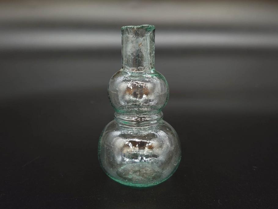 戦前　当時物　瓢箪型　気泡や絶妙なフォルムが味わいのあるニッキ水瓶5個セット(豆ガラス、ちびニッキ水、ガラス容器、駄菓子屋ビン、ペロペロ、レトロガラス、一輪挿し、ひょうたん)(R-077060)