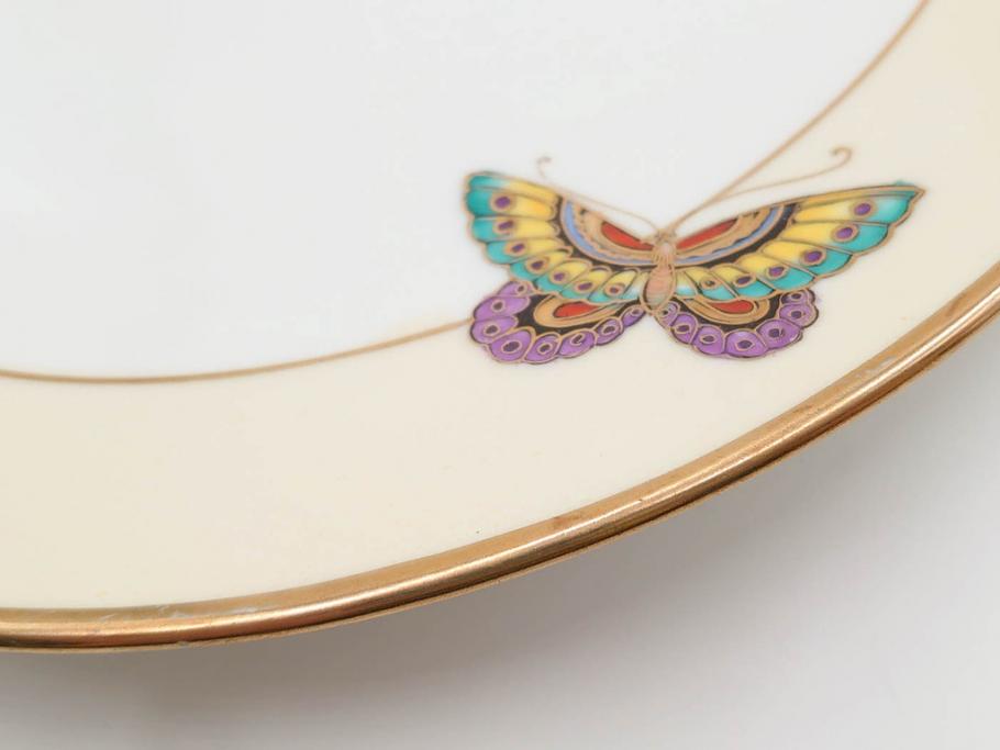 明治～大正期　オールドノリタケ　NORITAKE　金彩　金盛　ハンドペイント　雉　蝶　丁寧に施された装飾が日常に彩りと品格を添えるプレート2枚セット(ちょう、鳥、キジ、取手付、大皿、中皿、洋食器)(R-083568)