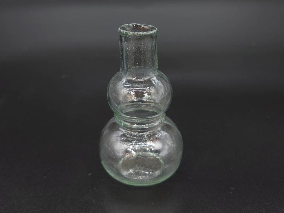 戦前　当時物　瓢箪型　気泡や絶妙なフォルムが味わいのあるニッキ水瓶5個セット(豆ガラス、ちびニッキ水、ガラス容器、駄菓子屋ビン、ペロペロ、レトロガラス、一輪挿し、ひょうたん)(R-077060)