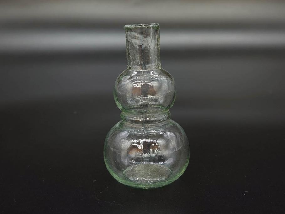 戦前　当時物　瓢箪型　気泡や絶妙なフォルムが味わいのあるニッキ水瓶5個セット(豆ガラス、ちびニッキ水、ガラス容器、駄菓子屋ビン、ペロペロ、レトロガラス、一輪挿し、ひょうたん)(R-077060)