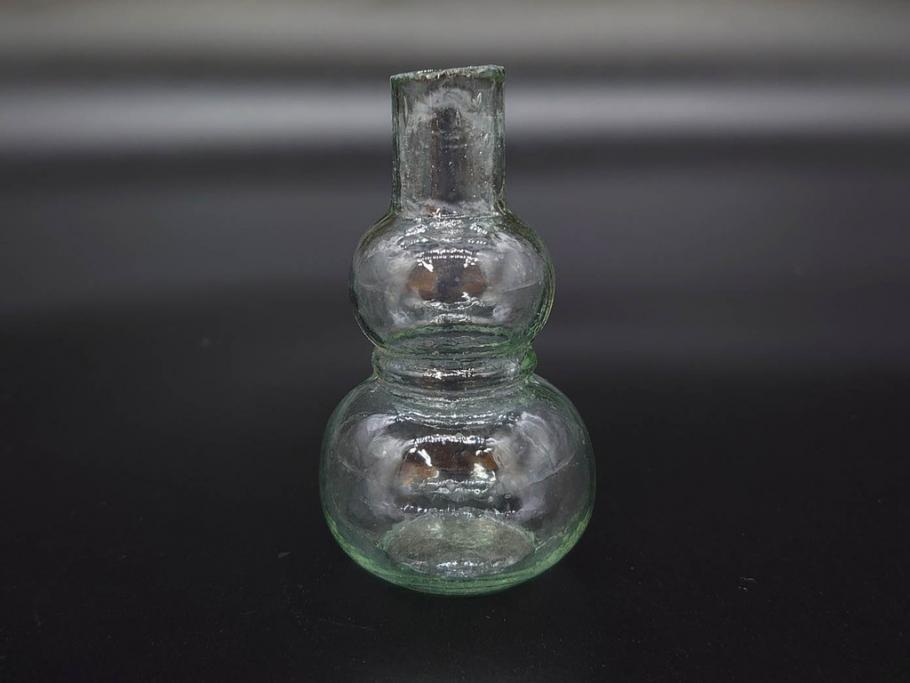 戦前　当時物　瓢箪型　気泡や絶妙なフォルムが味わいのあるニッキ水瓶5個セット(豆ガラス、ちびニッキ水、ガラス容器、駄菓子屋ビン、ペロペロ、レトロガラス、一輪挿し、ひょうたん)(R-077060)