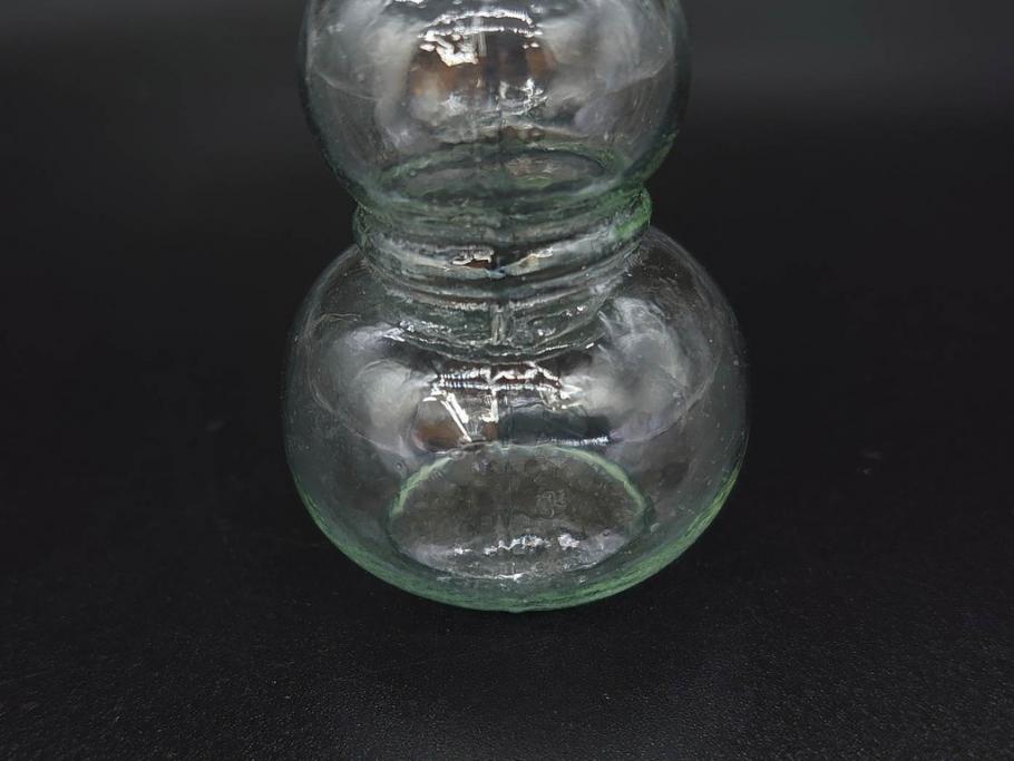 戦前　当時物　瓢箪型　気泡や絶妙なフォルムが味わいのあるニッキ水瓶5個セット(豆ガラス、ちびニッキ水、ガラス容器、駄菓子屋ビン、ペロペロ、レトロガラス、一輪挿し、ひょうたん)(R-077060)