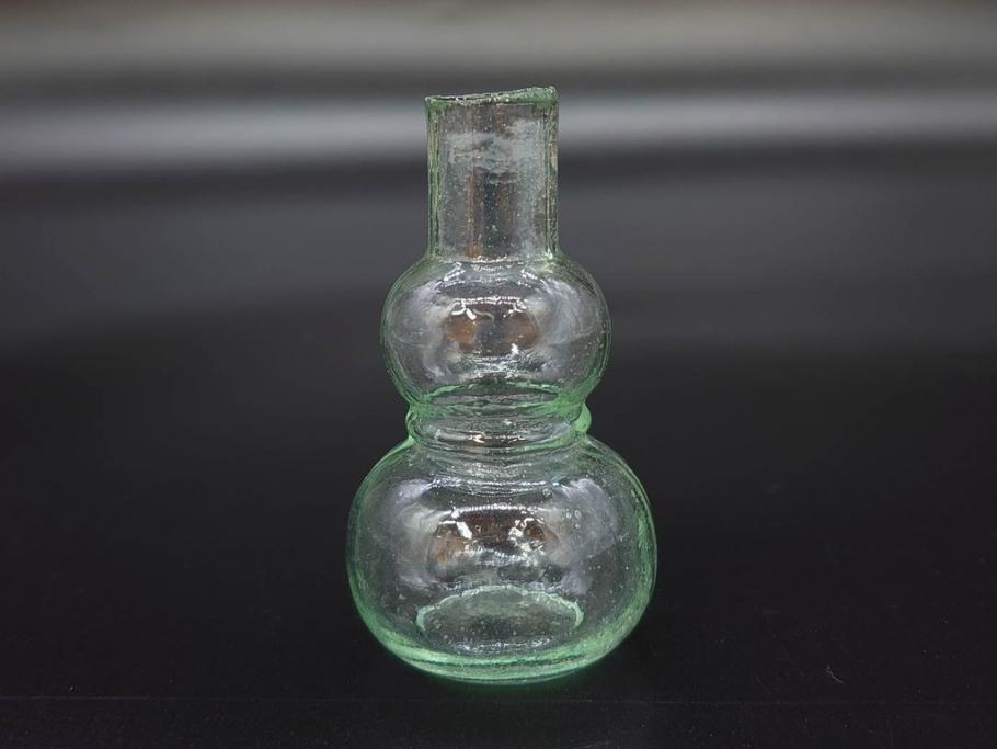 戦前　当時物　瓢箪型　気泡や絶妙なフォルムが味わいのあるニッキ水瓶5個セット(豆ガラス、ちびニッキ水、ガラス容器、駄菓子屋ビン、ペロペロ、レトロガラス、一輪挿し、ひょうたん)(R-077060)
