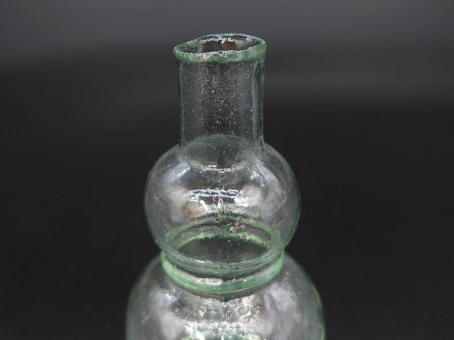戦前　当時物　瓢箪型　気泡や絶妙なフォルムが味わいのあるニッキ水瓶5個セット(豆ガラス、ちびニッキ水、ガラス容器、駄菓子屋ビン、ペロペロ、レトロガラス、一輪挿し、ひょうたん)(R-077060)