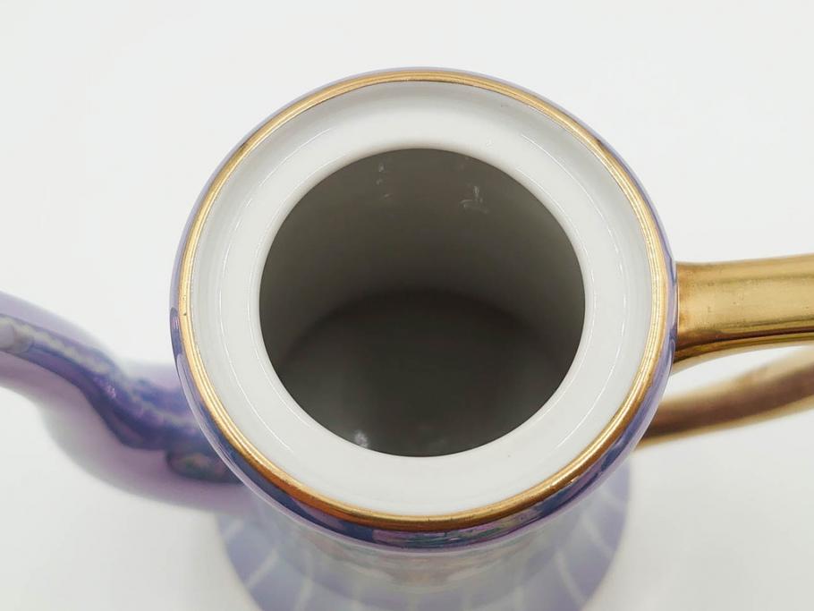 明治～大正期　オールドノリタケ　NORITAKE　花籠　ラスター彩と金彩が織りなす幻想的な輝きが贅沢なひとときを演出するポット・カップ&ソーサー4客セット(ティー、コーヒー、マルキ印、C&S、洋食器)(R-083569)