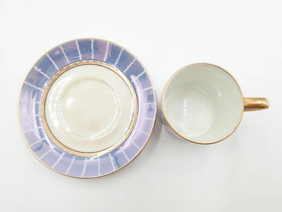 明治～大正期　オールドノリタケ　NORITAKE　花籠　ラスター彩と金彩が織りなす幻想的な輝きが贅沢なひとときを演出するポット・カップ&ソーサー4客セット(ティー、コーヒー、マルキ印、C&S、洋食器)(R-083569)