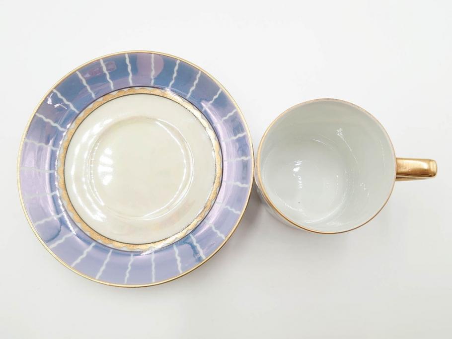 明治～大正期　オールドノリタケ　NORITAKE　花籠　ラスター彩と金彩が織りなす幻想的な輝きが贅沢なひとときを演出するポット・カップ&ソーサー4客セット(ティー、コーヒー、マルキ印、C&S、洋食器)(R-083569)