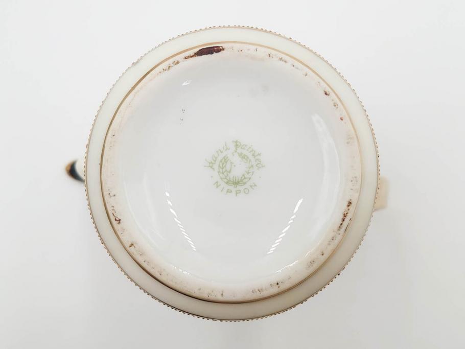 明治～大正期　オールドノリタケ　NORITAKE　金彩　金盛　花　ハンドペイント　格調高く華やぎを纏ったコーヒーセット(ポット、クリーマー、シュガーポット、カップ&ソーサー3客、C&S、洋食器)(R-083570)