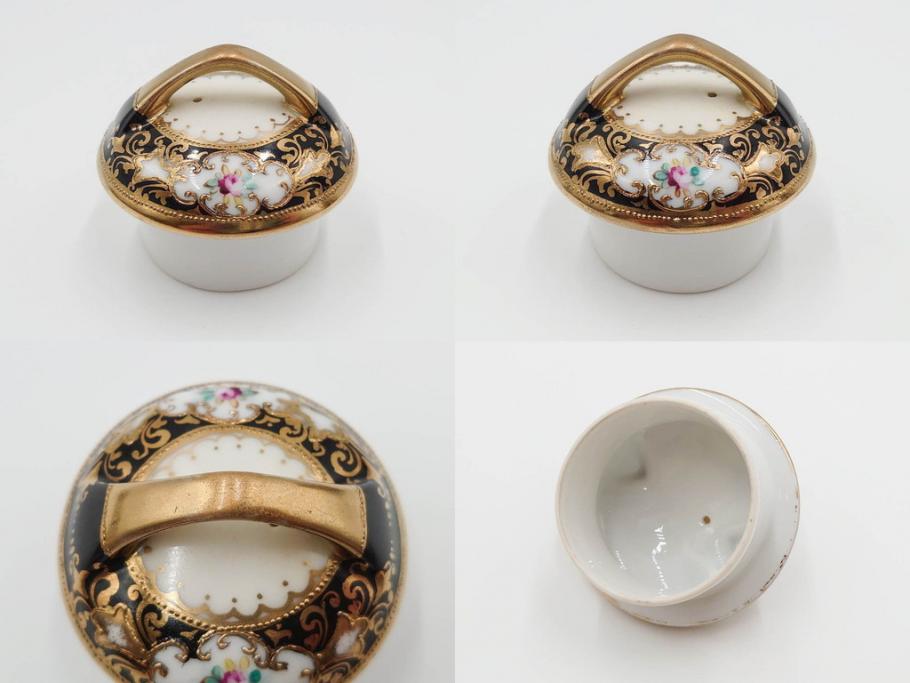 明治～大正期　オールドノリタケ　NORITAKE　金彩　金盛　花　ハンドペイント　格調高く華やぎを纏ったコーヒーセット(ポット、クリーマー、シュガーポット、カップ&ソーサー3客、C&S、洋食器)(R-083570)