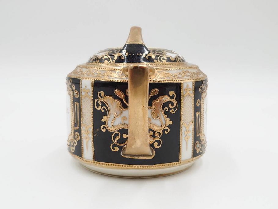 明治～大正期　オールドノリタケ　NORITAKE　金彩　金盛　花　ハンドペイント　格調高く華やぎを纏ったコーヒーセット(ポット、クリーマー、シュガーポット、カップ&ソーサー3客、C&S、洋食器)(R-083570)