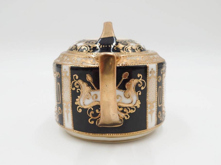 明治～大正期　オールドノリタケ　NORITAKE　金彩　金盛　花　ハンドペイント　格調高く華やぎを纏ったコーヒーセット(ポット、クリーマー、シュガーポット、カップ&ソーサー3客、C&S、洋食器)(R-083570)