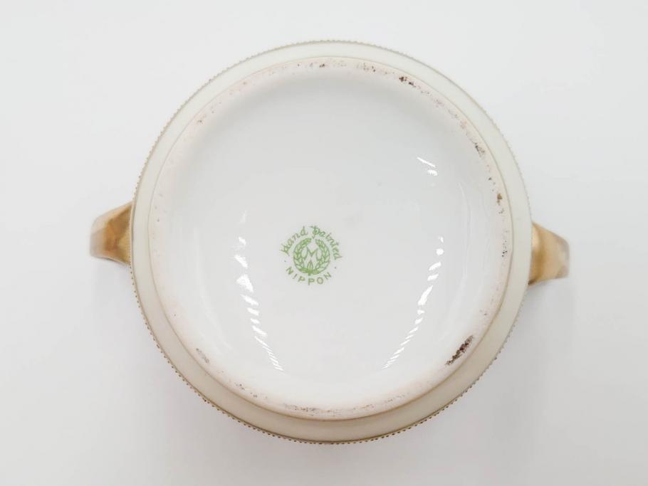 明治～大正期　オールドノリタケ　NORITAKE　金彩　金盛　花　ハンドペイント　格調高く華やぎを纏ったコーヒーセット(ポット、クリーマー、シュガーポット、カップ&ソーサー3客、C&S、洋食器)(R-083570)