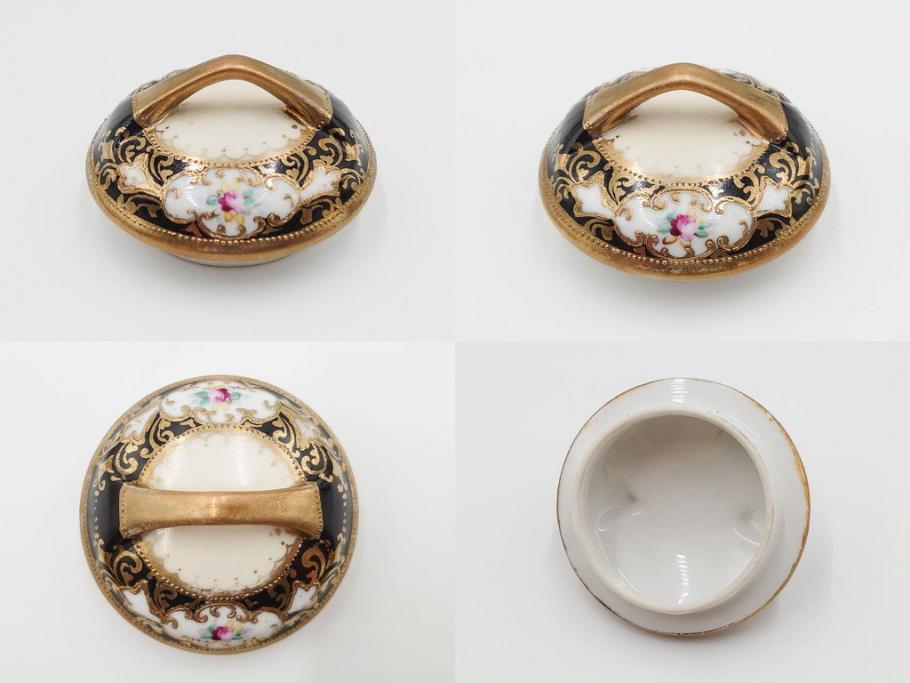 明治～大正期　オールドノリタケ　NORITAKE　金彩　金盛　花　ハンドペイント　格調高く華やぎを纏ったコーヒーセット(ポット、クリーマー、シュガーポット、カップ&ソーサー3客、C&S、洋食器)(R-083570)