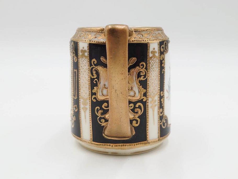 明治～大正期　オールドノリタケ　NORITAKE　金彩　金盛　花　ハンドペイント　格調高く華やぎを纏ったコーヒーセット(ポット、クリーマー、シュガーポット、カップ&ソーサー3客、C&S、洋食器)(R-083570)