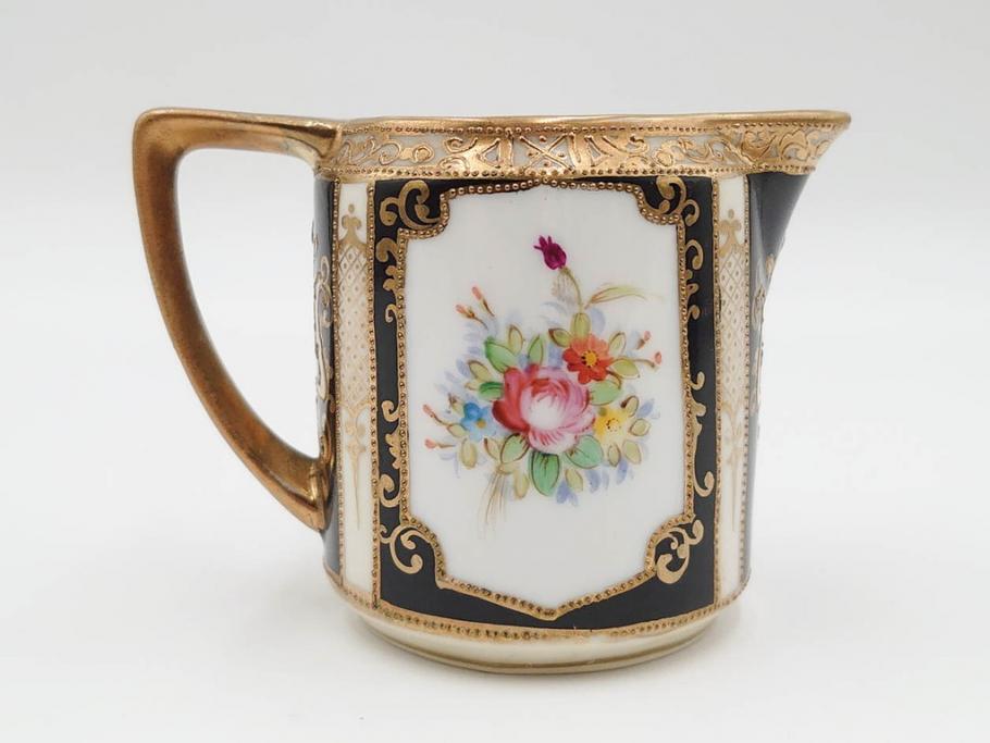 明治～大正期　オールドノリタケ　NORITAKE　金彩　金盛　花　ハンドペイント　格調高く華やぎを纏ったコーヒーセット(ポット、クリーマー、シュガーポット、カップ&ソーサー3客、C&S、洋食器)(R-083570)