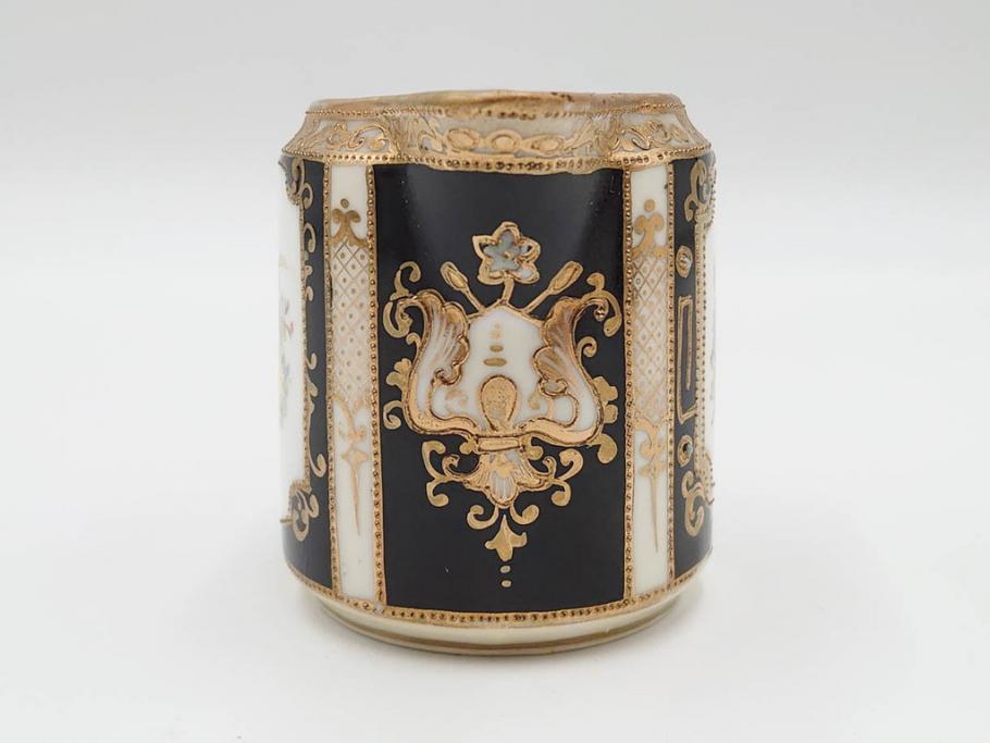 明治～大正期　オールドノリタケ　NORITAKE　金彩　金盛　花　ハンドペイント　格調高く華やぎを纏ったコーヒーセット(ポット、クリーマー、シュガーポット、カップ&ソーサー3客、C&S、洋食器)(R-083570)