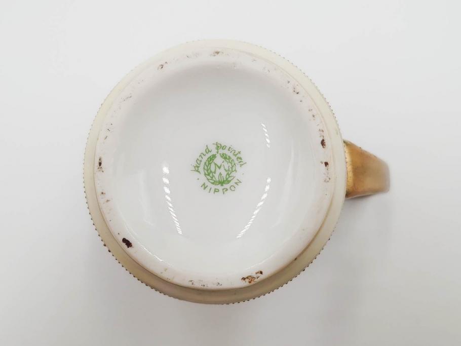 明治～大正期　オールドノリタケ　NORITAKE　金彩　金盛　花　ハンドペイント　格調高く華やぎを纏ったコーヒーセット(ポット、クリーマー、シュガーポット、カップ&ソーサー3客、C&S、洋食器)(R-083570)