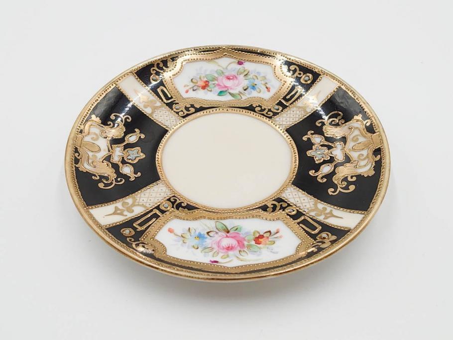 明治～大正期　オールドノリタケ　NORITAKE　金彩　金盛　花　ハンドペイント　格調高く華やぎを纏ったコーヒーセット(ポット、クリーマー、シュガーポット、カップ&ソーサー3客、C&S、洋食器)(R-083570)