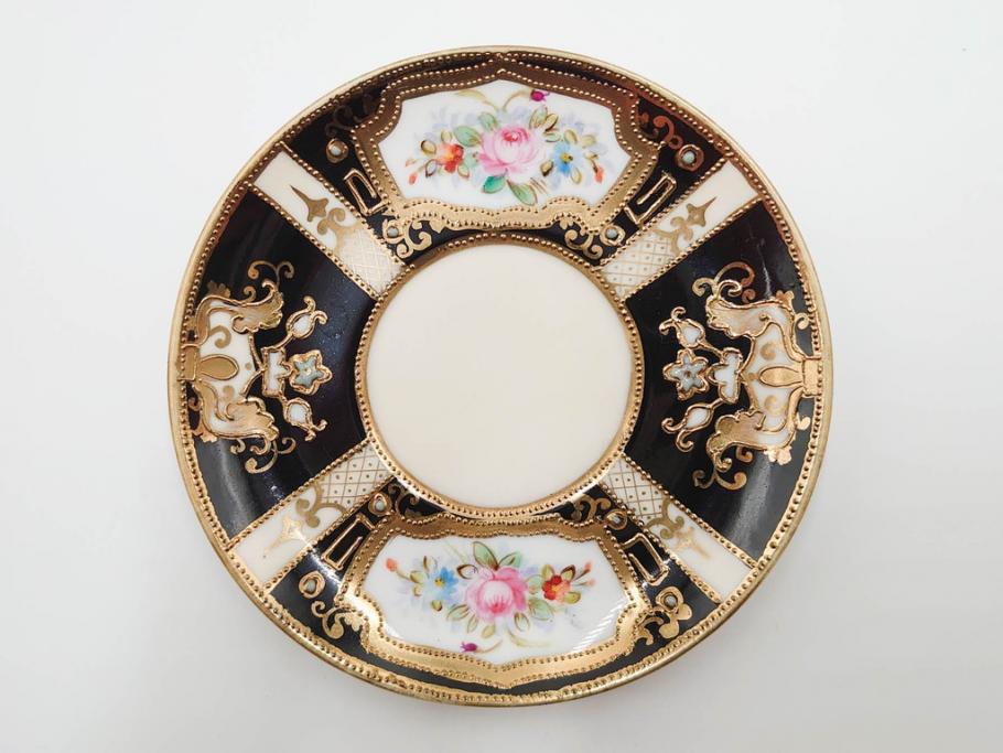 明治～大正期　オールドノリタケ　NORITAKE　金彩　金盛　花　ハンドペイント　格調高く華やぎを纏ったコーヒーセット(ポット、クリーマー、シュガーポット、カップ&ソーサー3客、C&S、洋食器)(R-083570)
