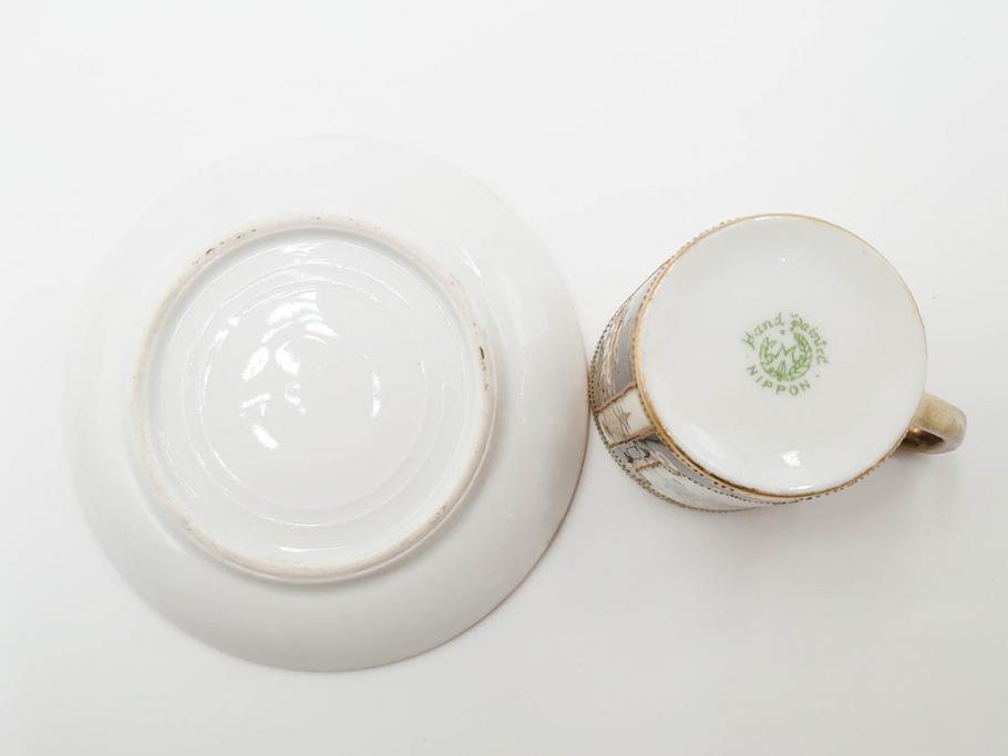 明治～大正期　オールドノリタケ　NORITAKE　金彩　金盛　花　ハンドペイント　格調高く華やぎを纏ったコーヒーセット(ポット、クリーマー、シュガーポット、カップ&ソーサー3客、C&S、洋食器)(R-083570)