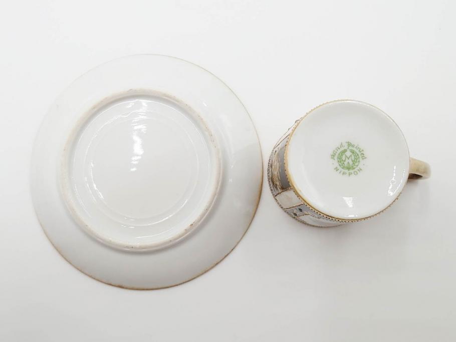 明治～大正期　オールドノリタケ　NORITAKE　金彩　金盛　花　ハンドペイント　格調高く華やぎを纏ったコーヒーセット(ポット、クリーマー、シュガーポット、カップ&ソーサー3客、C&S、洋食器)(R-083570)