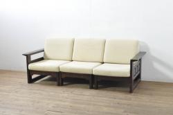 中古　イタリア製　本革　トリプルソファ(3人掛けソファ)
