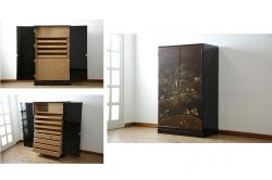 中古　美品　最高級　総漆塗り　まるで絵画のような前面蒔絵と螺鈿細工の意匠が楽しめる中桐箪笥(和タンス、和たんす、着物箪笥、和服箪笥、引き出し)(定価約400万円)(R-057975)