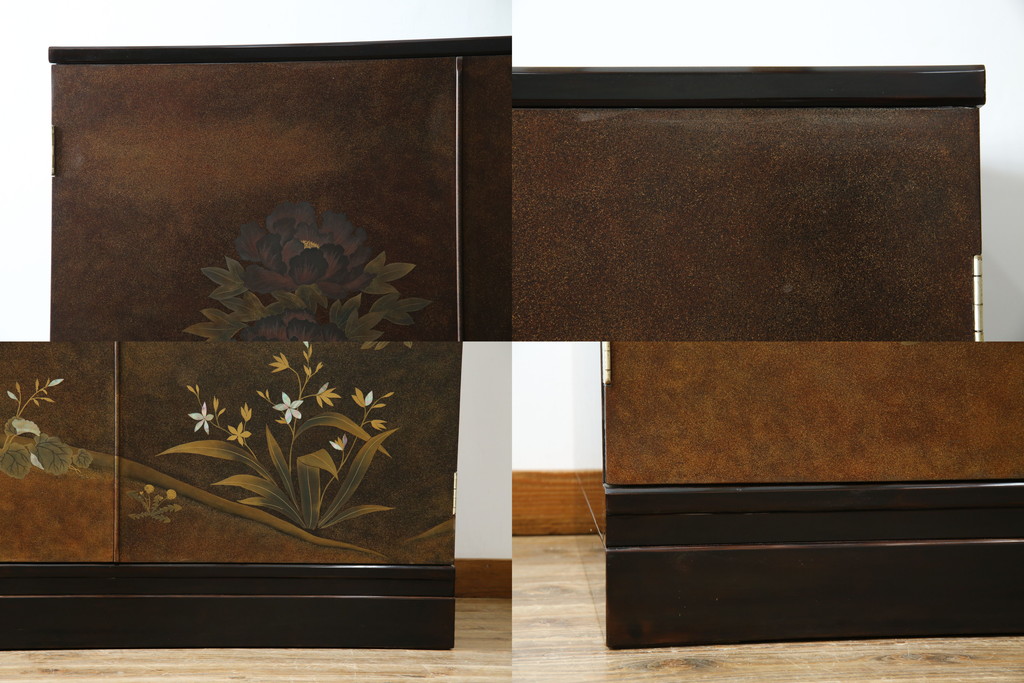 中古　美品　最高級　総漆塗り　まるで絵画のような前面蒔絵と螺鈿細工の意匠が楽しめる中桐箪笥(和タンス、和たんす、着物箪笥、和服箪笥、引き出し)(定価約400万円)(R-057977)