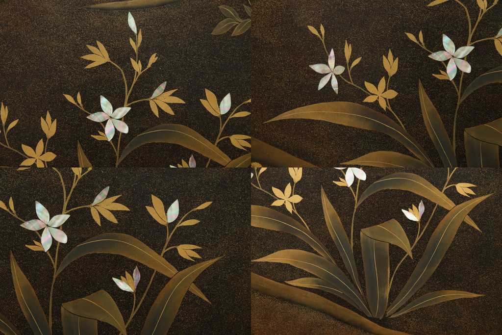 中古　美品　最高級　総漆塗り　まるで絵画のような前面蒔絵と螺鈿細工の意匠が楽しめる中桐箪笥(和タンス、和たんす、着物箪笥、和服箪笥、引き出し)(定価約400万円)(R-057977)