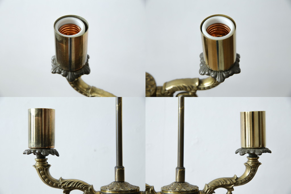 イタリアビンテージ　高級品　2灯　真鍮(しんちゅう)フレーム　凝った作りの上品なフロアスタンド(スタンドライト、スタンド照明、シェードライト、布シェード、ヴィンテージ)(R-082166)