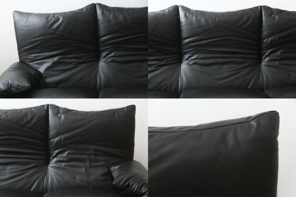 中古　極美品　短期4か月数回のみ使用!!　Cassina(カッシーナ)　MARALUNGA(マラルンガ)　本革(FZランク)　高級感ある佇まいの3人掛けソファ(レザー、三人掛け、3P)(定価約260万円)(R-073332)