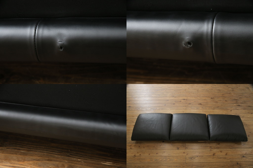 中古　極美品　短期4か月数回のみ使用!!　Cassina(カッシーナ)　MARALUNGA(マラルンガ)　本革(FZランク)　高級感ある佇まいの3人掛けソファ(レザー、三人掛け、3P)(定価約260万円)(R-073332)