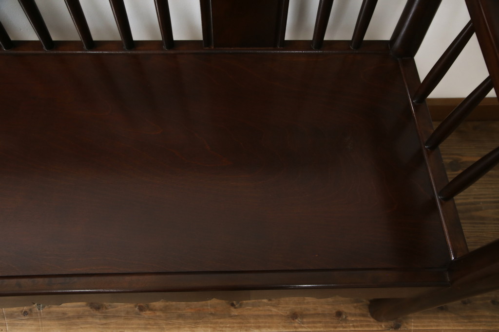 中古　美品　松本民芸家具　H型　すっきりと洗練されたシルエットのスピンドルバックベンチ(長椅子、いす、イス)(R-058154)