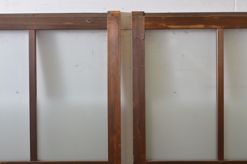 アンティーク建具　シンプルなデザインでお部屋に取り入れやすいガラス戸2枚セット(引き戸、建具)(R-062699)