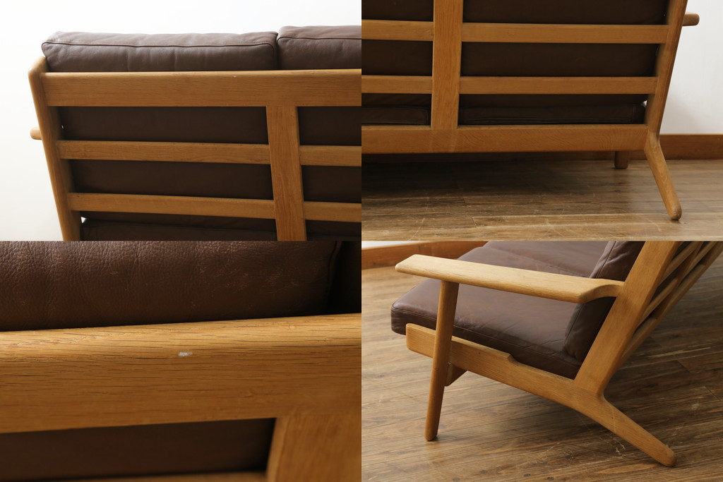 北欧家具　デンマークビンテージ　本革(レザー)　GETAMA(ゲタマ)　Hans J Wegner(ハンス・J・ウェグナー)　GE290　くつろぎの空間を演出するアーム付き3人掛けソファ(3P、三人掛け、アームソファ、トリプルソファ、3シーター、北欧、ヴィンテージ)(R-072801)