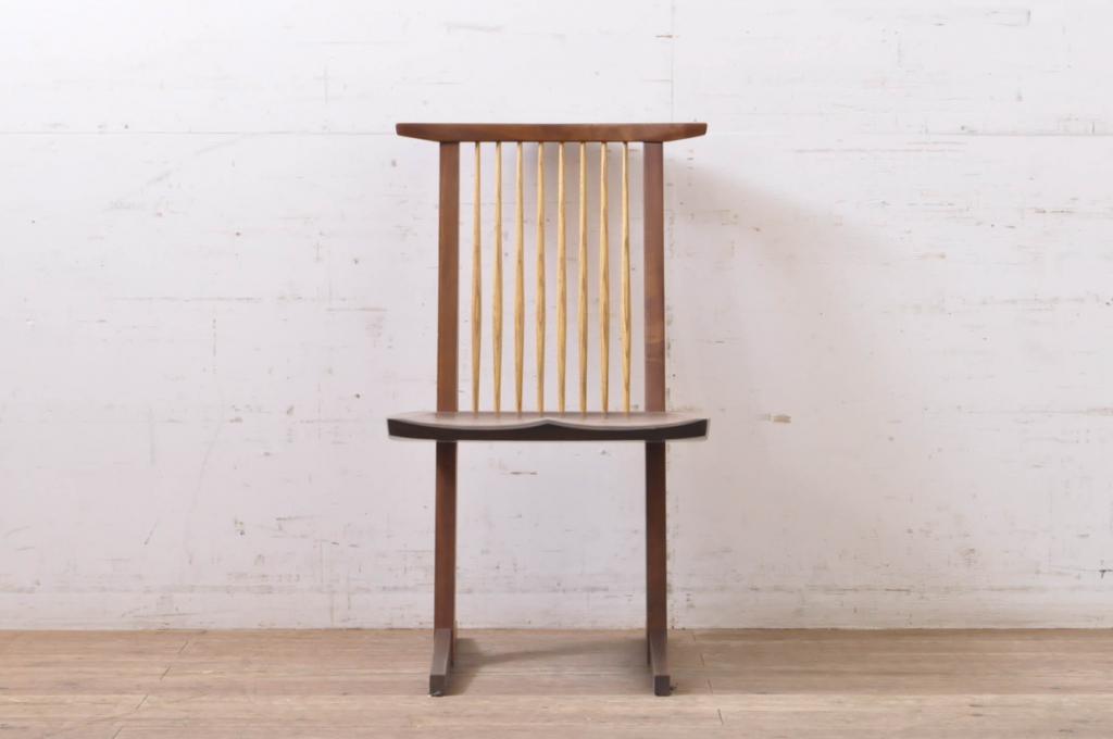 中古　ジョージナカシマ　桜製作所　コノイドチェア(CONOID CHAIR)　CN101　スタイリッシュな佇まいのサイドチェア(ジョージ・ナカシマ、板座チェア、ダイニングチェア、椅子、イス)(R-068143)