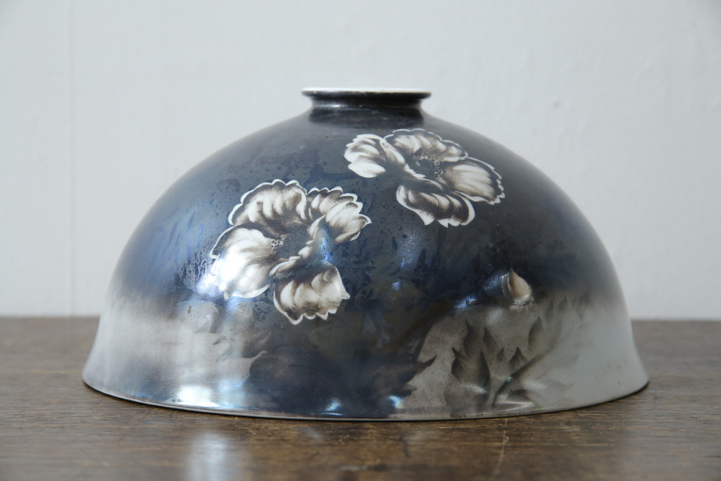 和製アンティーク　オールドノリタケ(則武、日本陶器、Noritake)　希少デザイン　手書き風の花模様と落ち着いた色合いが魅力の照明カバー(シェード、電笠、ペンダントライト、吊り下げ照明、天井照明)(R-083329)