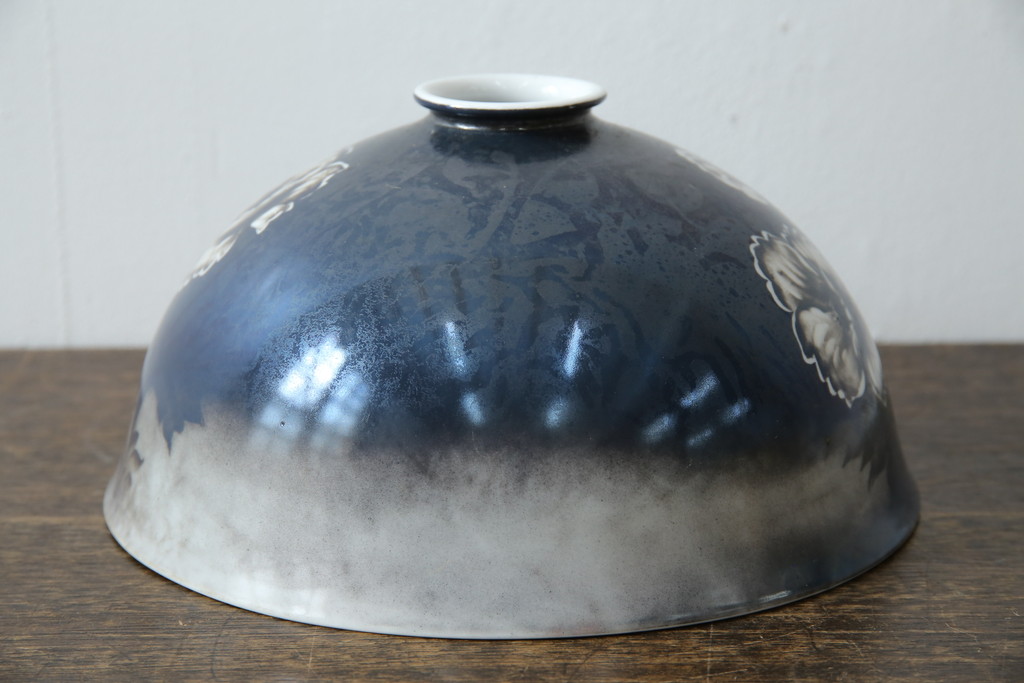 和製アンティーク　オールドノリタケ(則武、日本陶器、Noritake)　希少デザイン　手書き風の花模様と落ち着いた色合いが魅力の照明カバー(シェード、電笠、ペンダントライト、吊り下げ照明、天井照明)(R-083329)